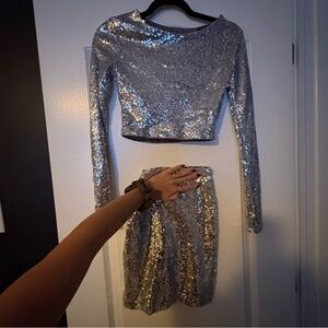 ReVamped La Nuit Silver Sequin Skirt Set